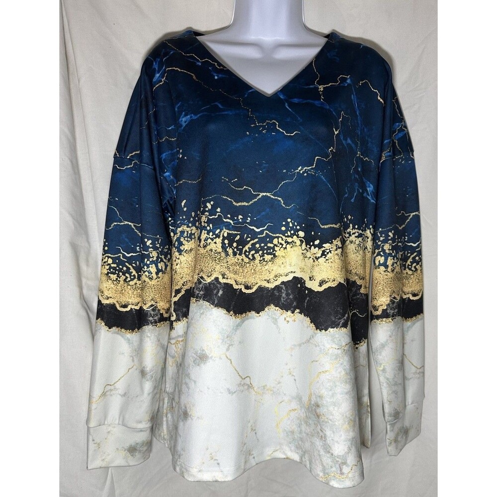 Flamingo Graphic Print Tunic Top features a vibrant blue and gold marble 2XL